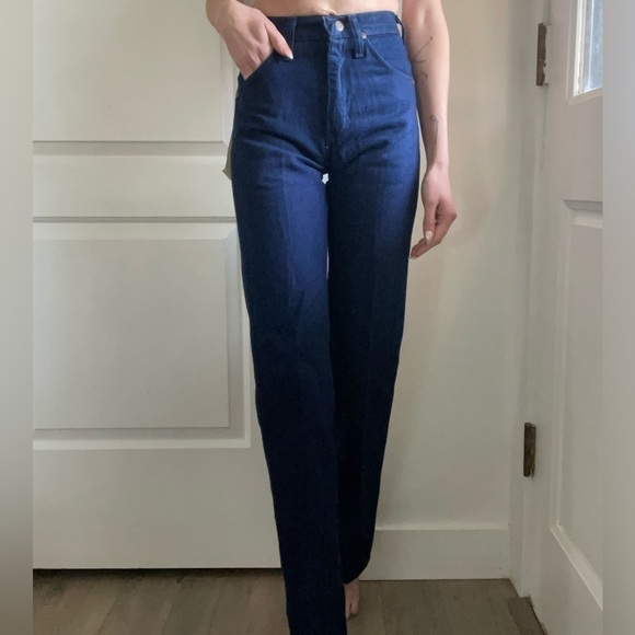 Deadstock Vintage Wrangler Cowboy Cut Straight Tapered Leg Dark Wash - Picture 2 of 11